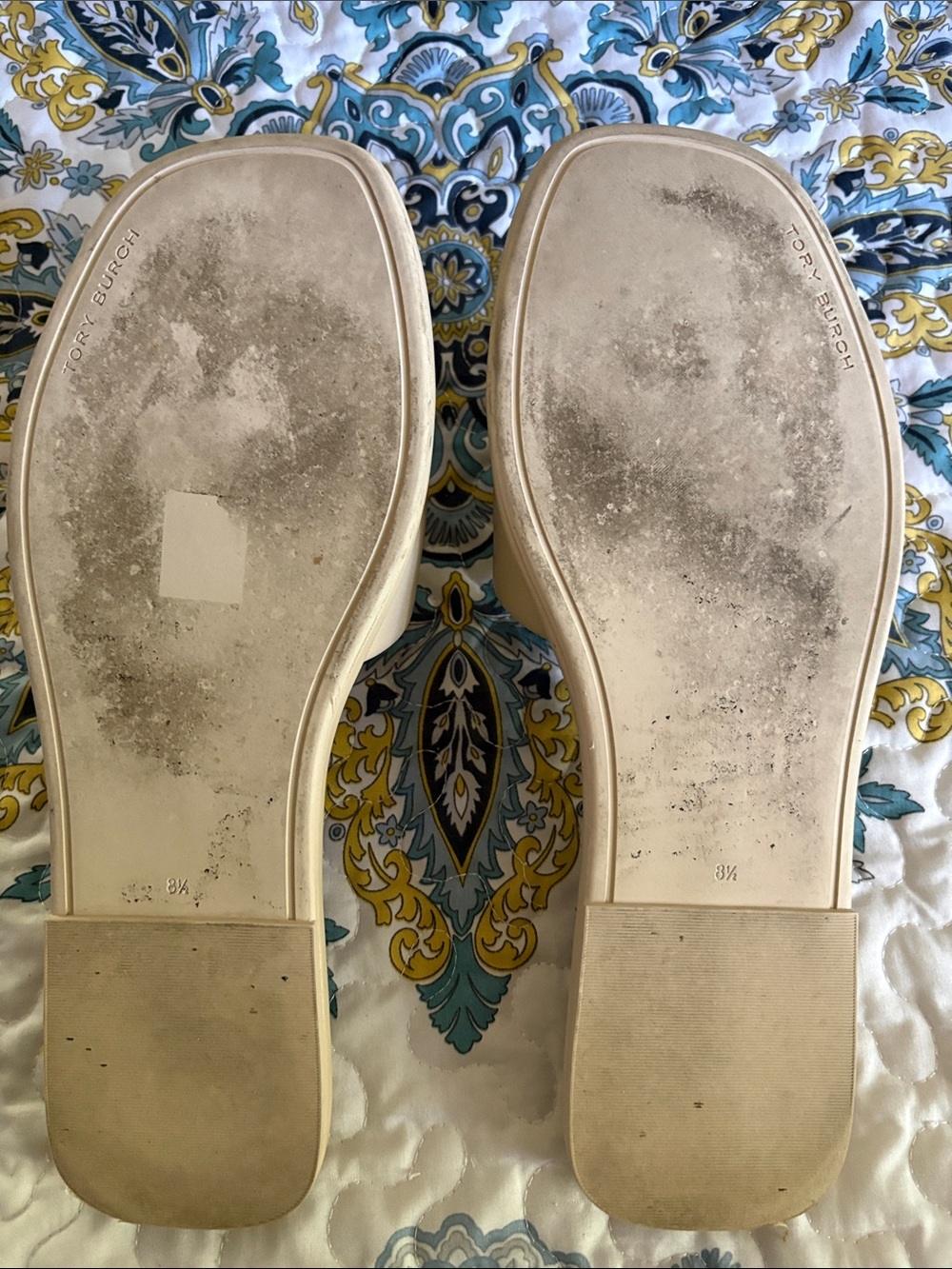 Tory Burch Cream Leather Logo Slide Mules - Picture 5 of 6